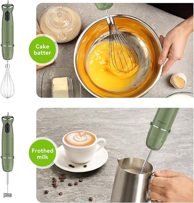 Immersion Blender Handheld 5 in 1 Hand Blender, 1000W Hand Mixer Stick, BPA-Free 12 Speed Handheld Blender with Mixing Beaker, Chopper, Whisk and Milk Frother for Soup, Smoothies, Sauce, Baby Food-BubblyBeeBaby
