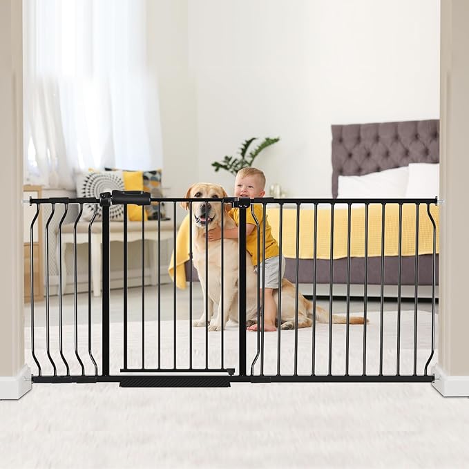 HOOEN 30" Tall Extra Wide Baby Gates 67 to 71.5 Inch Large Long Pressure Mounted Dog Gate for Doorways Stairs Child Safety Gates Tension Baby Gate Indoor Walk Through Gate for Kids or Pets-BubblyBeeBaby