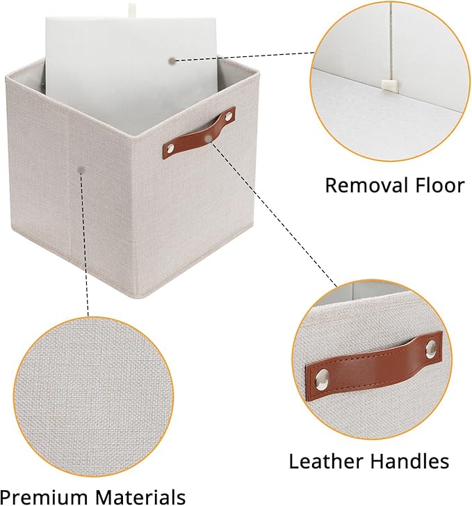 HNZIGE Large Storage Baskets Set of 4 Collapsible Storage Baskets,13x13 Storage Cube Bins with Handles,Foldable Storage Cube Bins for Shelves(cream)-BubblyBeeBaby