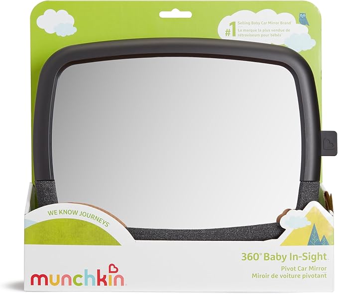 Munchkin Baby Car Mirror for Rear Facing Car Seats, Pivot 360 Baby in-Sight Adjustable Auto Mirror, Black-BubblyBeeBaby