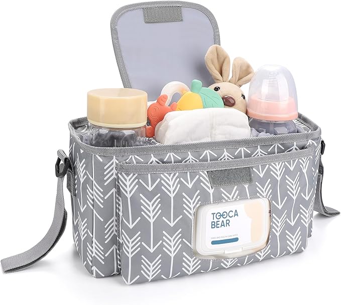 Accmor Universal Stroller Organizer with Insulated Cup Holder and Shoulder Strap, Stroller Bag Caddy Organizer Stroller Accessories for Uppababy, Baby Jogger, Nuna, Doona, Britax Strollers-BubblyBeeBaby