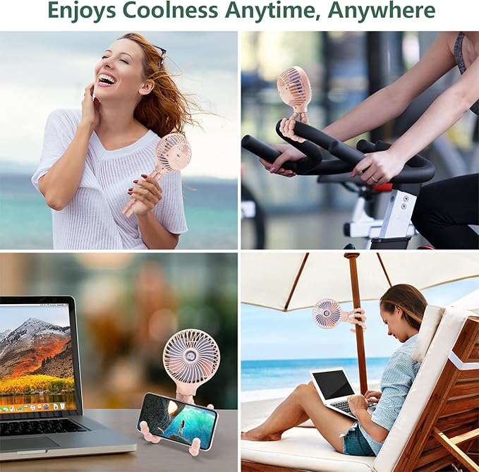 snawowo Mini Handheld Personal Portable Fan, Baby Stroller Fan, Car Seat USB or Battery Powered, with Flexible Tripod Clip on Student Bed Desk Bike Crib Treadmill Camping Traveling(Pink)-BubblyBeeBaby