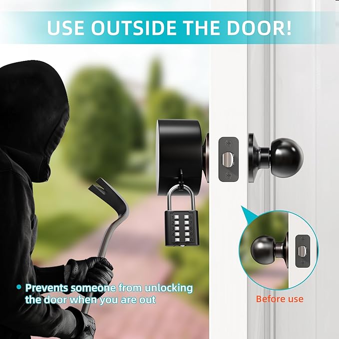 2 Pack Door Lockout Device, Child Proof Door Knob Covers with Combination Padlock, Door Handle Lock for Dementia Elderly Safety, Temporary Door Lock - Black-BubblyBeeBaby