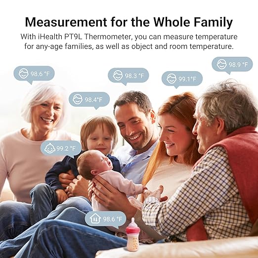 iHealth Infrared Digital Thermometer for Adults and Kids, Baby Thermometer with 3-in-1 Mode & 3-Color Prompt, Fever Alarm & Silent Mode, Forehead & Object Detection, 40 Memory Storages, PT9L, Blue-BubblyBeeBaby