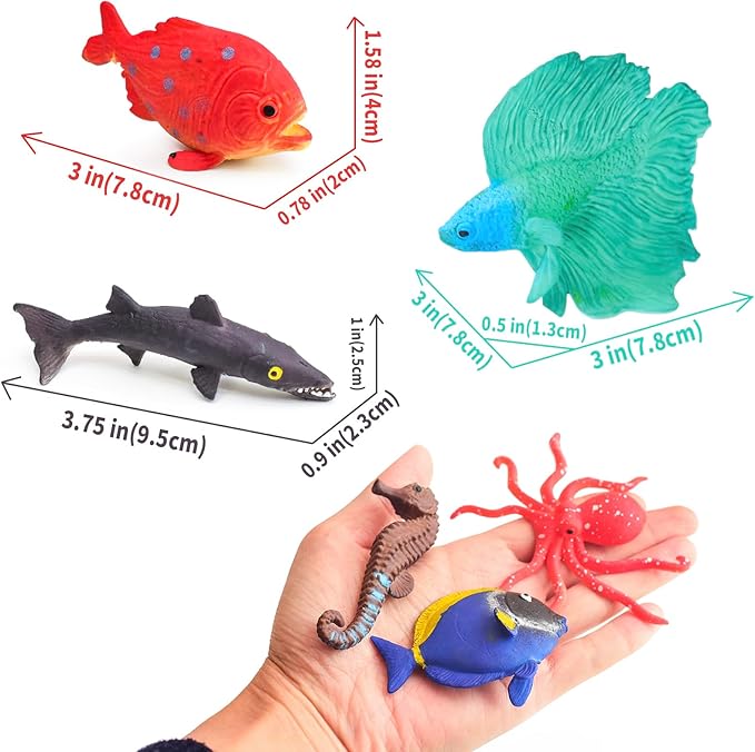 10 Pcs Fish Animal Figure Bath Toys, Sea Animal Color Changing Toys, Sea Creatures for Kids 3 Years and up, for Themed Parties, Cake Topper, Kids Easter Basket-BubblyBeeBaby