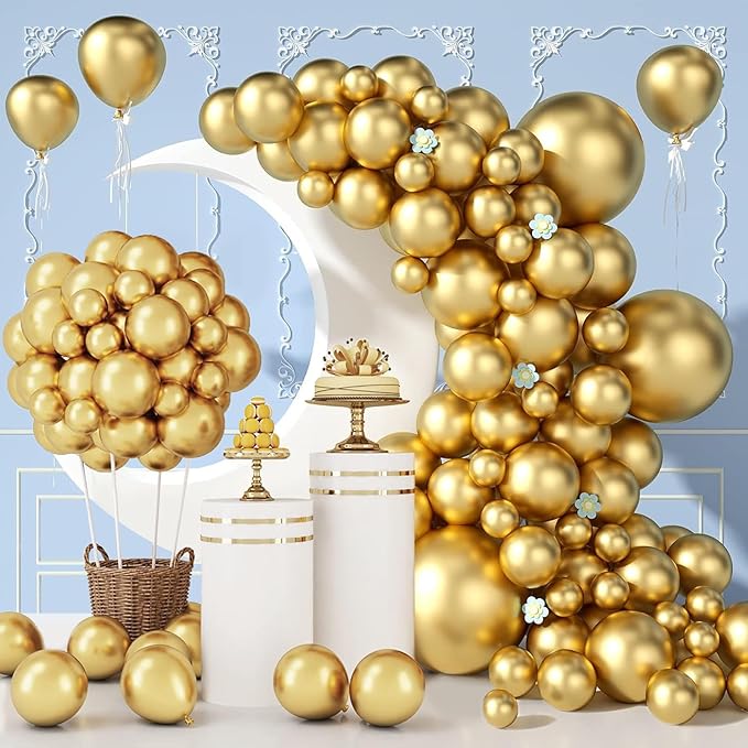 140pcs Gold Balloon Arch Kit, Gold Balloons of Different Sizes Pack of 18 12 10 5 Inch Party Balloon Kit for Birthday Party or Balloon Arch as Graduation Wedding Baby Shower Party Decorations-BubblyBeeBaby