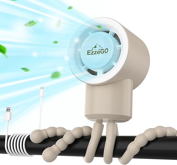 Portable Mini Travel Stroller Fan - Battery Operated, Clip On, Small, Handheld, Rotating, Rechargeable, Personal Fan with Flexible Tripod, 3 Speeds for Baby Crib, Bed Car, Seat Treadmill-BubblyBeeBaby