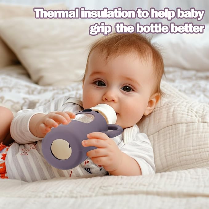 BUSOHA 3 Pack Koalas Silicone Sleeves for Dr. Brown's Glass Baby Bottles - Drop Protection Baby Bottle Sleeves Compatible with Dr Brown Newborn Glass Bottles with Silicone Handles,8 oz-BubblyBeeBaby