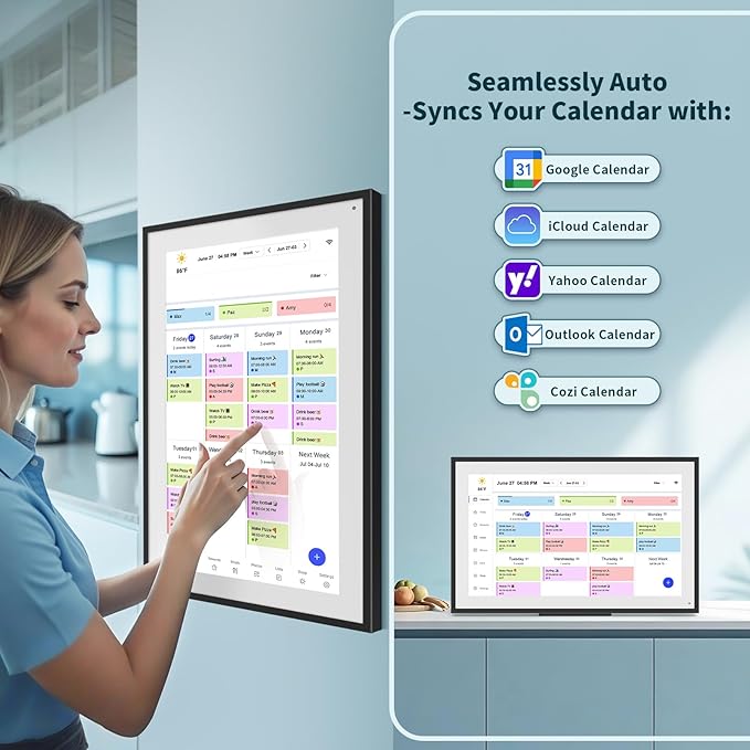 21.5 Inch Digital Calendar, WiFi Smart Electronic Calendar & Chore Chart, 1920 * 1080 IPS Touch Screen HD Display for Family Schedules, Streamline Household Organization, Wall Mount Included-BubblyBeeBaby