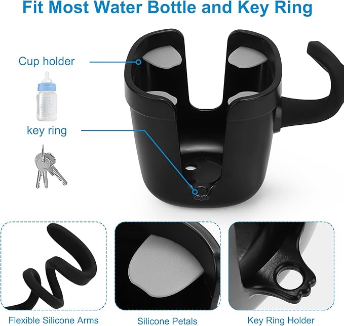Accmor Stroller Cup Holder, Universal Cup Holder with Silicone Gooseneck Arm, Bike Cup Holder, 360° Rotatable Large Caliber Drinks Holder for Stroller, Bike, Wheelchair, Walker-BubblyBeeBaby