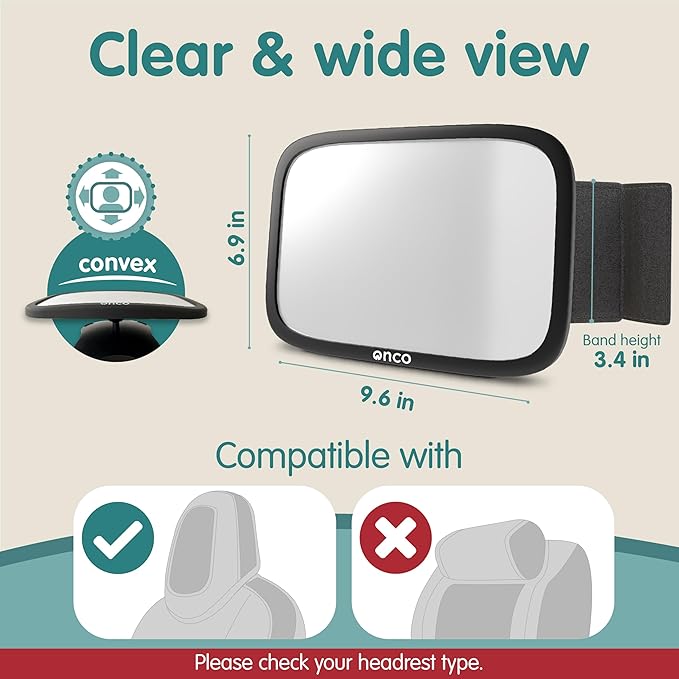Onco Fixed Headrest Baby Car Mirror - Tesla-Compatible Car Mirror for Baby, 100% Shatterproof & Shake-Proof, Non-Slip with 360° Rotation, Newborn Must Haves-BubblyBeeBaby