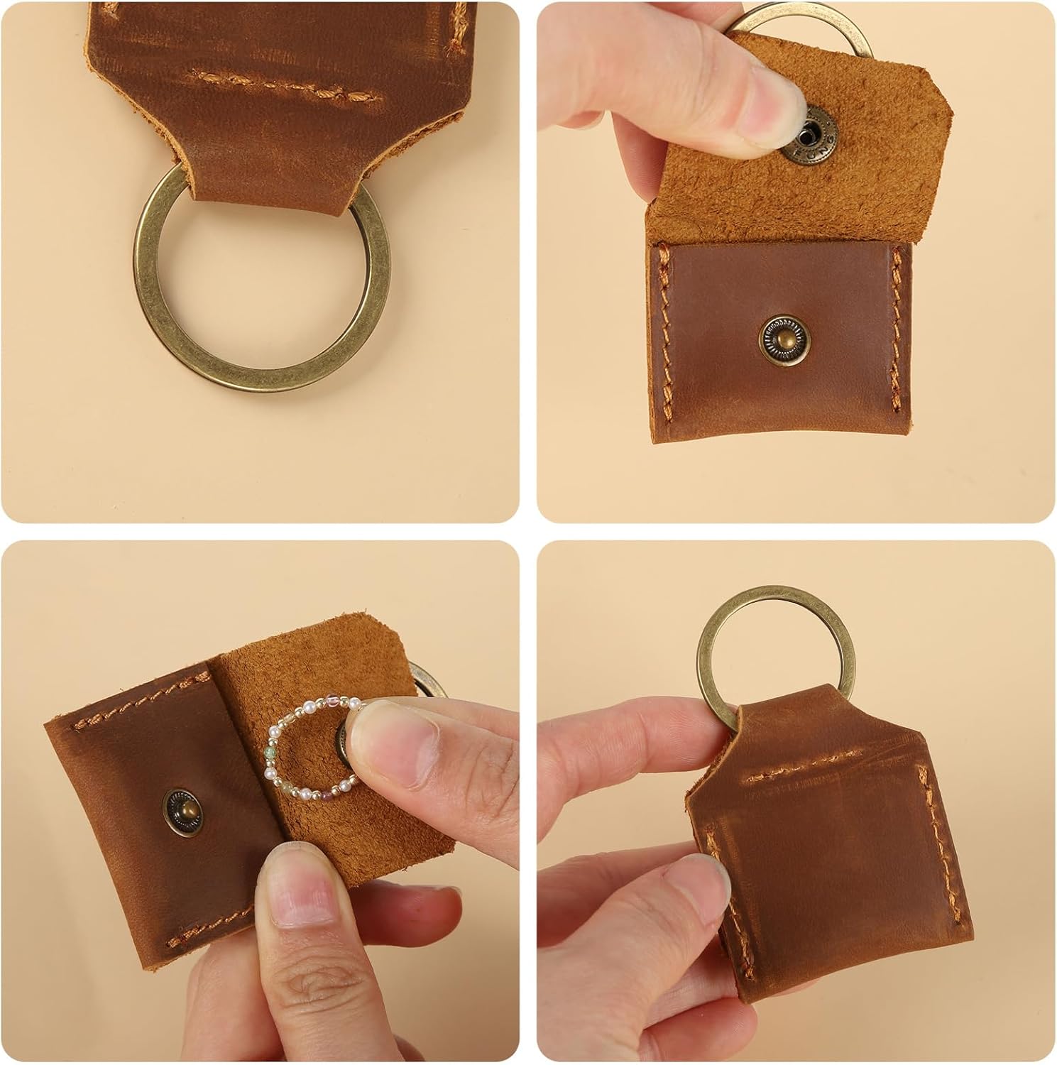 Jack&Chris Genuine Leather SD Card Holder Keychain, Anti-Shock Anti-Dust SD Card Case, Portable Camera Accessories for SD CF CFexpress Micro SD Nano SIM and Micro SIM Cards, Brown