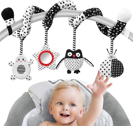 High Contrast Baby Toys - Black & White Hanging Toys for Car Seat, Stroller & Crib | Newborn Essentials 0-6 Months | Perfect-BubblyBeeBaby