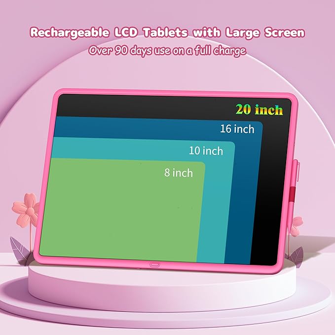 20 Inch LCD Writing Tablet for Kids, Children's Art Toys, Educational and Learning Drawing Kits, Birthday and Christmas Gifts for Boys and Girs Aged 3-12+, Pink-BubblyBeeBaby