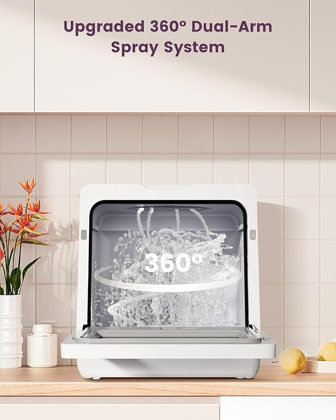 HAVA Countertop Dishwasher with Water Softener and Enhanced Energy Efficiency, Portable Dishwasher with 8 Wash Programs, Child Lock & Delayed Start Function, No Installation Needed - Misty Lilac-BubblyBeeBaby