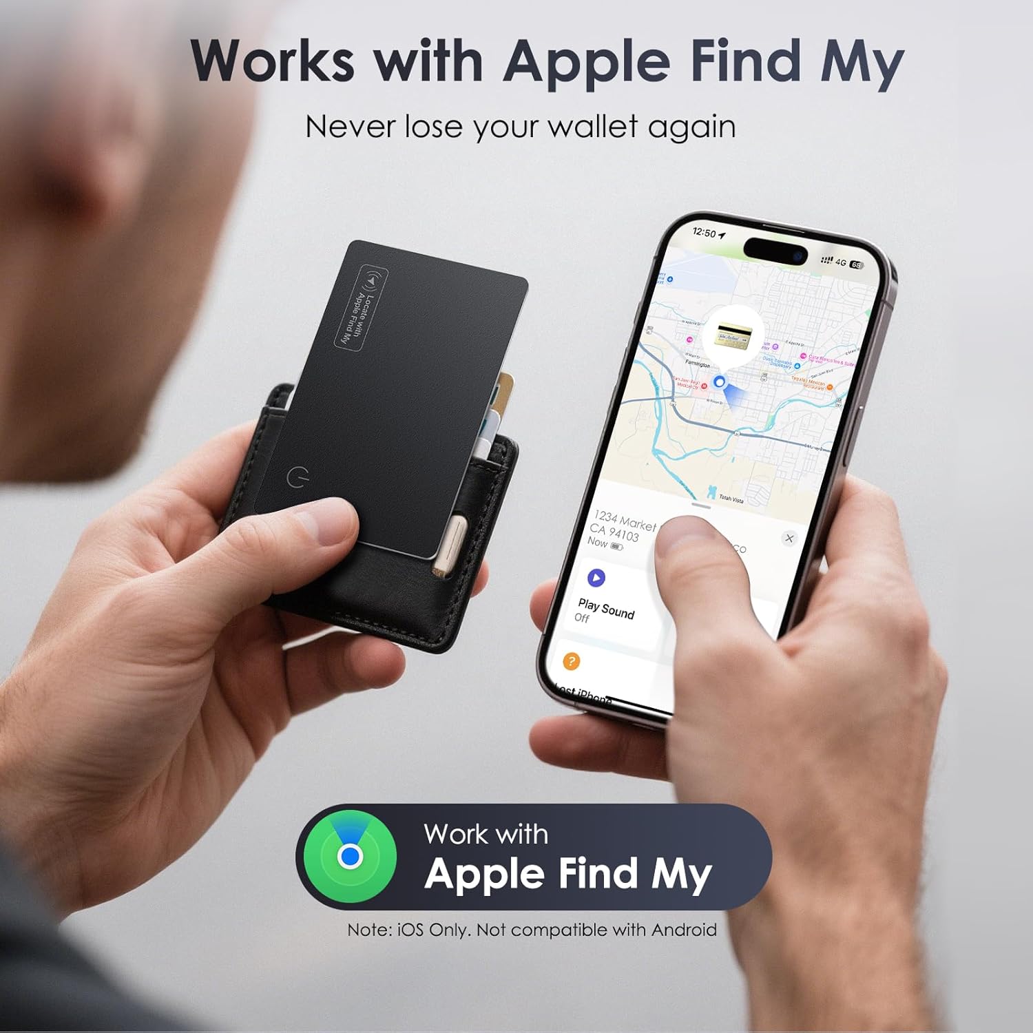 Wallet Tracker Card Air-Tag (iOS Only) - Work with Apple Find My, Bluetooth Tracker Smart Card Wallet Finder, 0.08in Slim, IP68 Waterproof, Item Locator for Luggage Tags, Passports, Purse