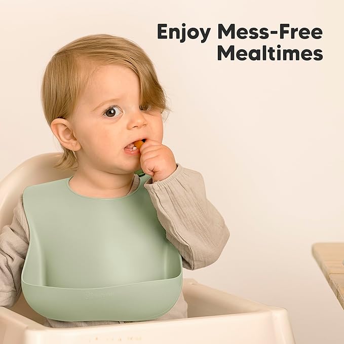 KeaBabies 2-Pack Silicone Baby Bibs for Eating - Sturdy Food-Grade Silicone Bibs for Babies Girl, Boy, Large Food Catcher, Clean & Put On Easily, Waterproof Toddler Feeding Essentials (Macaron)-BubblyBeeBaby