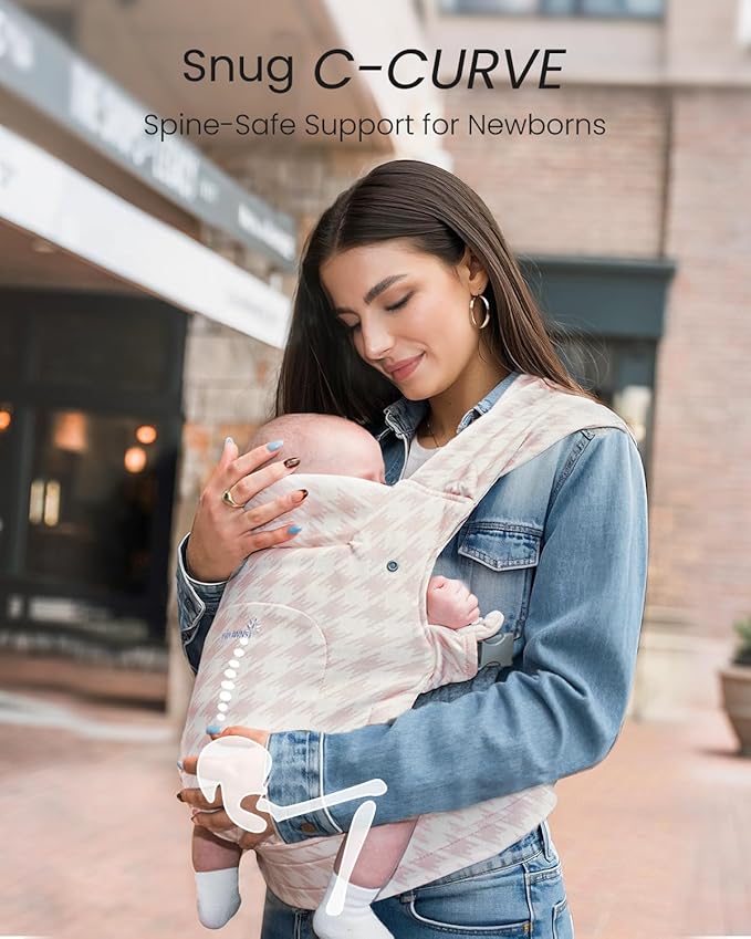 GROWNSY Baby Carrier Newborn to Toddler, Cozy Baby Wraps Carrier, Ergonomic Baby Carrier with Head Support, Tweed Pink-BubblyBeeBaby