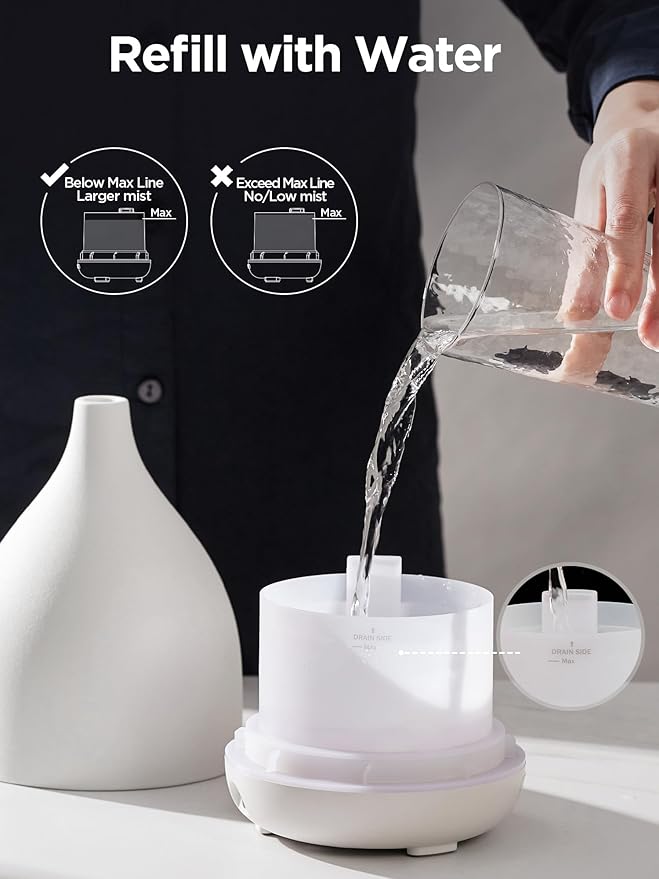 InnoGear Oil Diffuser, 300ML Ceramic Diffuser for Essential Oils Handcrafted Aromatherapy Diffuser Ultrasonic Cool Mist Humidifier with 4 Timers Waterless Auto Off for Room Office, White Base-BubblyBeeBaby