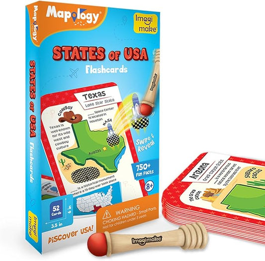 Imagimake Mapology USA Flash Cards | Learn United States Along with Flags and State Shapes | Ages 8-12 | Foam Jigsaw Puzzle, Fun Facts, Educational Toy for Kids | Gift for Christmas and Birthdays-BubblyBeeBaby
