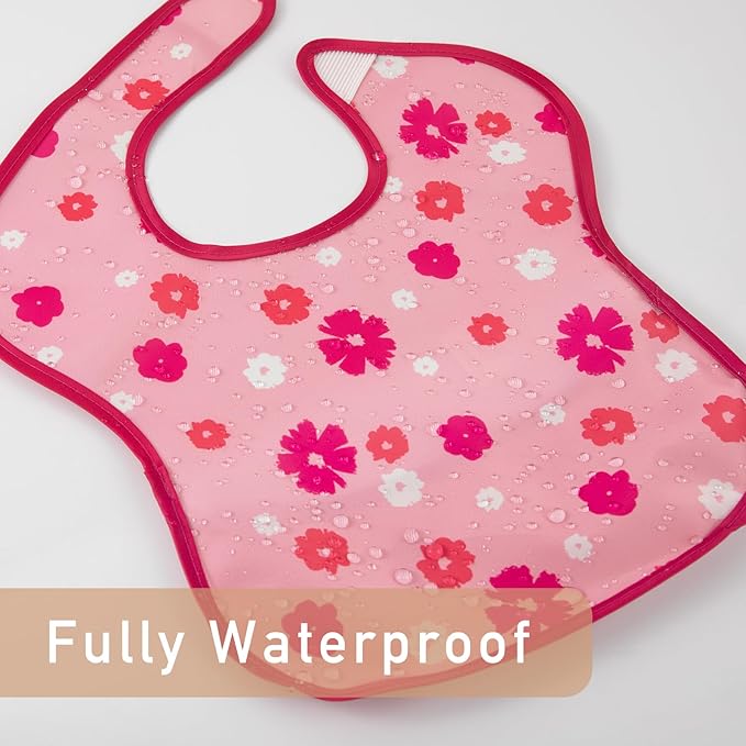 Mess Proof Baby Bib 3 Pack, Waterproof Led Weaning Baby Feeding Bibs with Food Catcher, Travel Feeding Bibs-BubblyBeeBaby