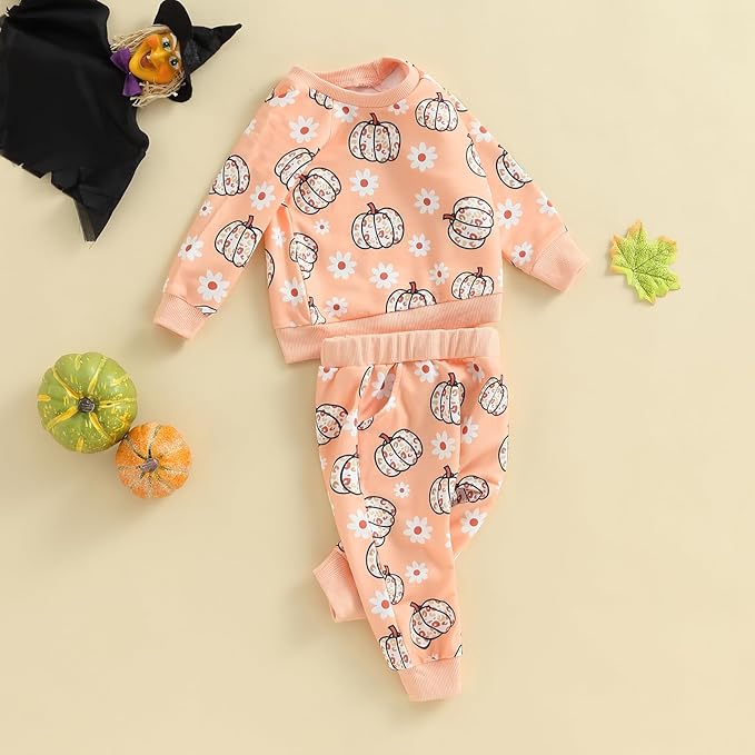 0-4T Toddler Boy Girl Halloween Outfit Fall Clothes Ghost Long Sleeve Sweatshirt Top Pants Baby Halloween Clothes-BubblyBeeBaby