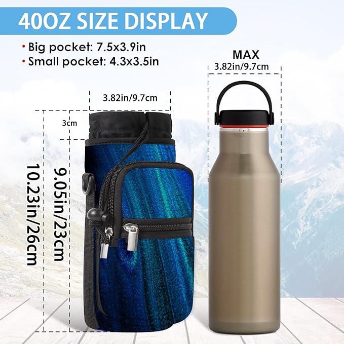 25/32/40/64oz Water Bottle Bag Holder Carrier-Insulated Crossbody Sling Case Sleeve with Strap & Pockets for Men Women Gym Cycling Travel Walking Hiking Camping-BubblyBeeBaby