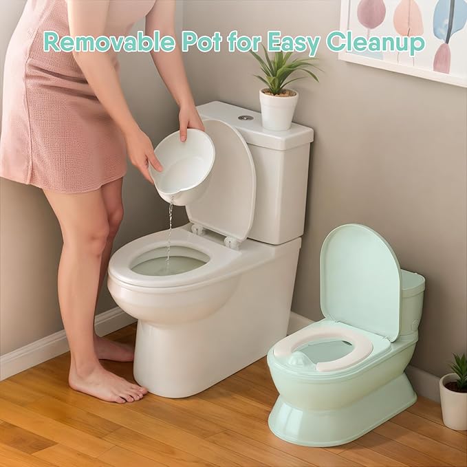 2-in-1 Toddler Potty Training Toilet - Larger Potty Chair & Detachable Training Seat for Boys & Girls Ages 1-3 with Flushing Sound, Wipes Storage, Toilet Paper Holder-BubblyBeeBaby