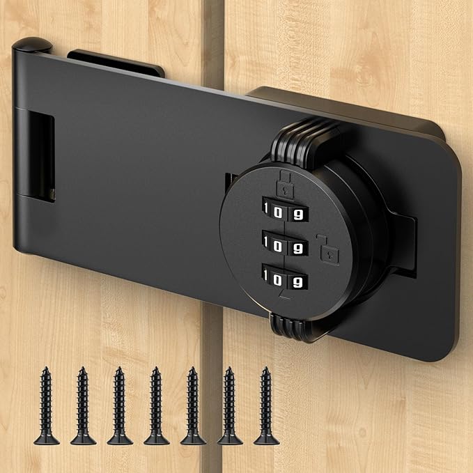 Keyless Cabinet Lock with Combination, Locker Code Lock with 3-Digit Combination, Security Door Lock for Drawers, Lockers, Bifold Doors, Small Doors, Closets, Refrigerators (Black-1pc)-BubblyBeeBaby