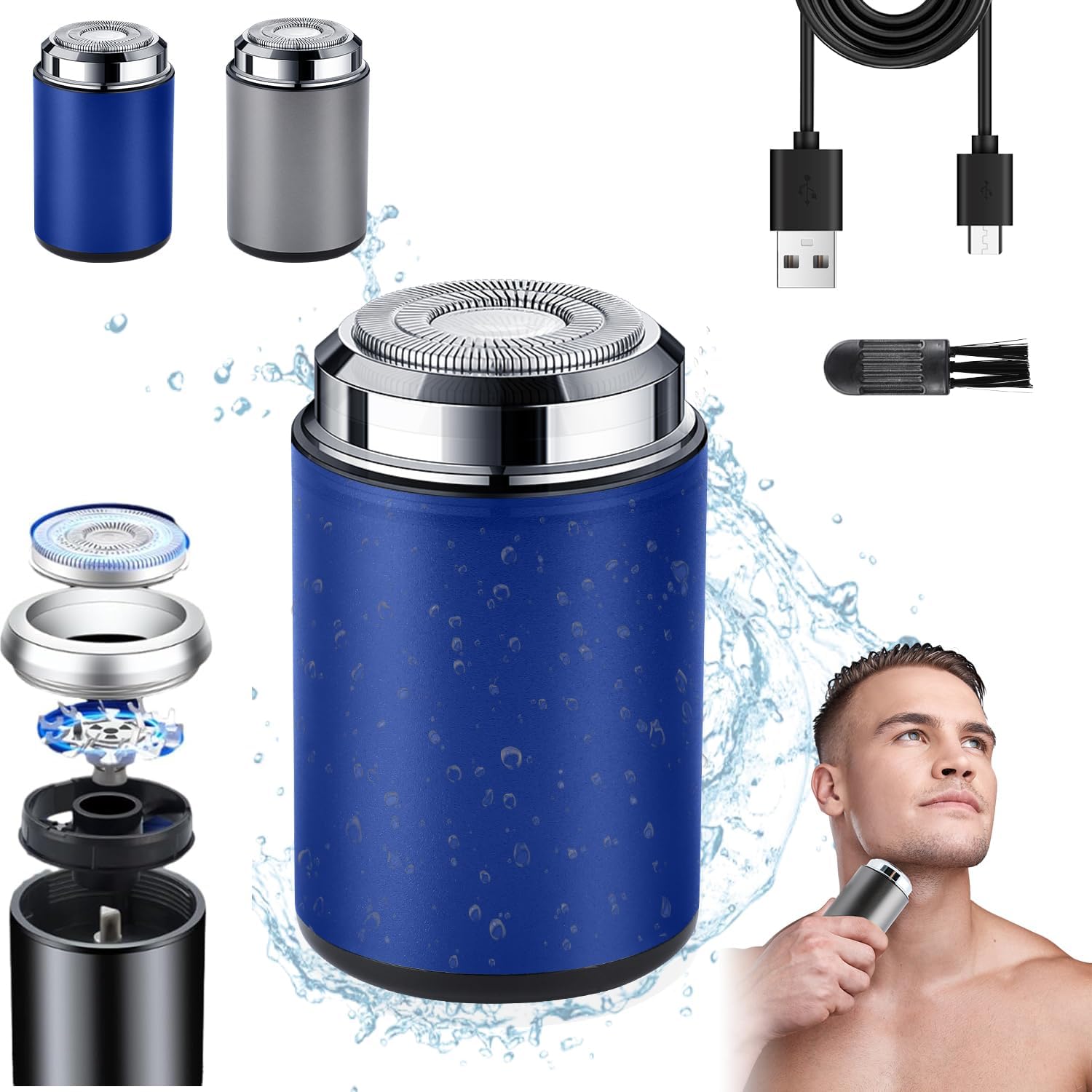 Mini Electric Shaver, Portable Mini Electric Shaver, Pocket Size MiniElectricShaver for Men, USB Rechargeable Waterproof ShaverElectric Beard Trimmer for Home, Car, Office, Business Trip (Blue)