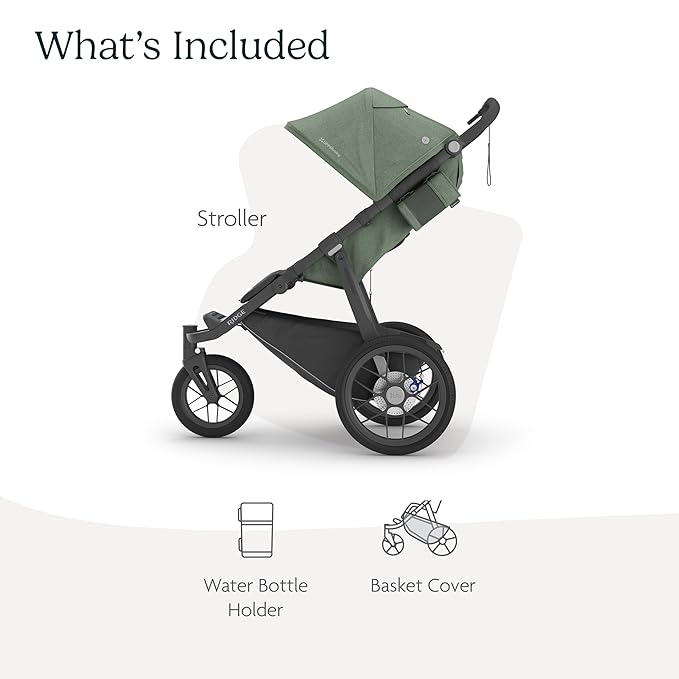 UPPAbaby Ridge Jogging Stroller/Durable Performance Jogger with Never-Flat Tires/Built for Walking, Running, Hiking/Water Bottle Holder & Basket Cover Included/Gwen (Green Mélange/Carbon Frame)-BubblyBeeBaby