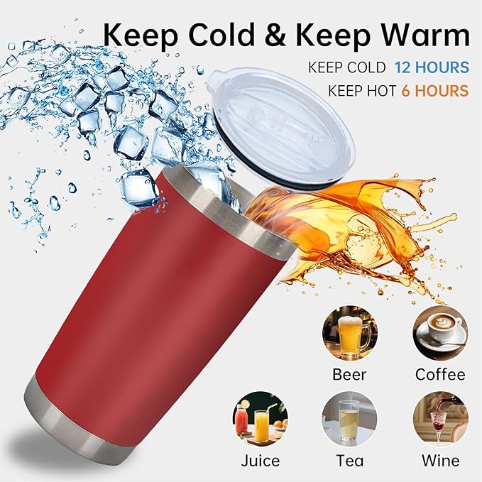 IEOVIEE 32 Pack 20oz Stainless Steel Bulk Tumblers with Lids and Straws Double Wall Insulated Travel Mug Durable Powder Coated Tumbler Bulk Cup for Cold and Hot Drinks(Red)-BubblyBeeBaby