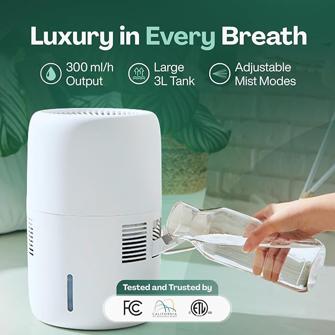 Humea Smart Evaporative Humidifier with WiFi & App Control - 3L Tank, 4 Speeds, 300ml/h - Quiet, Mist-Free, No White Dust - Nightlight - For Allergies, Dry Skin, Better Sleep - Beige-BubblyBeeBaby