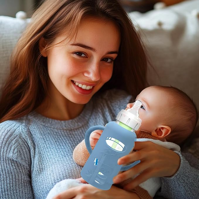 3 Pack Silicone Sleeves for Dr. Brown's Glass Baby Bottles - Drop Protection Baby Bottle Sleeves,Compatible with Dr. Brown's Newborn Glass Bottles,with Silicone Handles,8 oz-BubblyBeeBaby