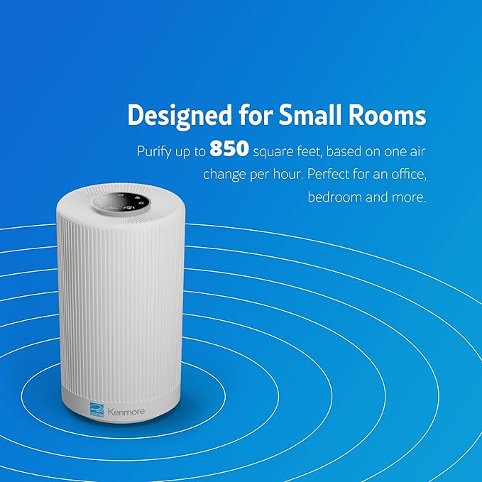 Kenmore PM1005 Air Purifier with H13 True HEPA Filter, Covers Up to 850 Sq.Foot, 25db SilentClean 3-Stage HEPA Filtration System for Office & Bedroom-BubblyBeeBaby