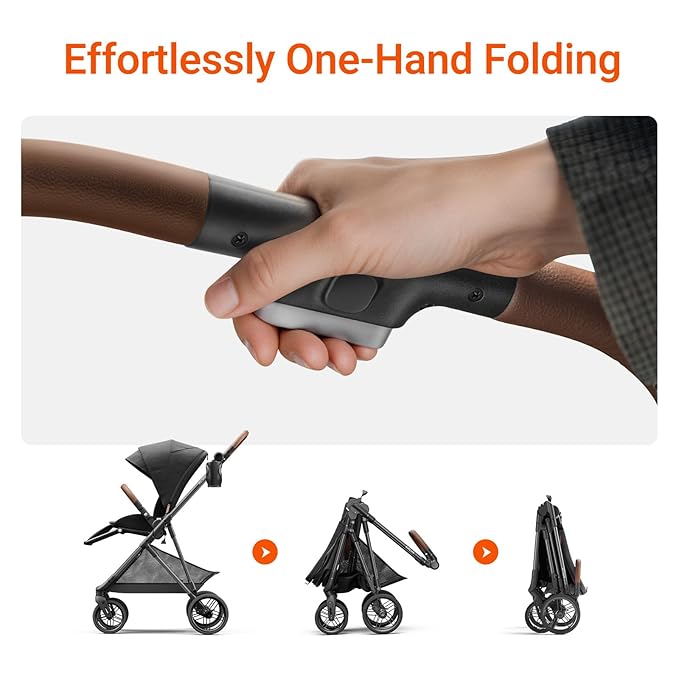 Air Lux Baby Stroller with Carbon Fiber Frame, One-Hand Fold & Reversible Seat, Magnetic 5-Pt Harness, Car Seat Adapter, 15.8lbs, Meteorite-BubblyBeeBaby