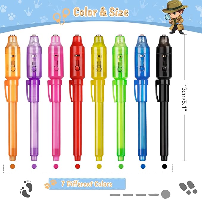Invisible Ink Pen 24Pcs, Spy Pens with UV Light, Magic Marker, Classroom Prize, Birthday party favors for kids 8-12, Kids Christmas Gift Stocking Stuffers-BubblyBeeBaby