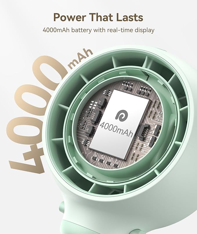 Dreamegg Portable Stroller Fan - 4000mAh Rechargeable Baby Stroller Fan With LED Display, Night Light, Hidden Blade, Detachable 4 Speed 360°Rotate, Handheld Cooling for Crib,Travel, Car Seat(Green)-BubblyBeeBaby