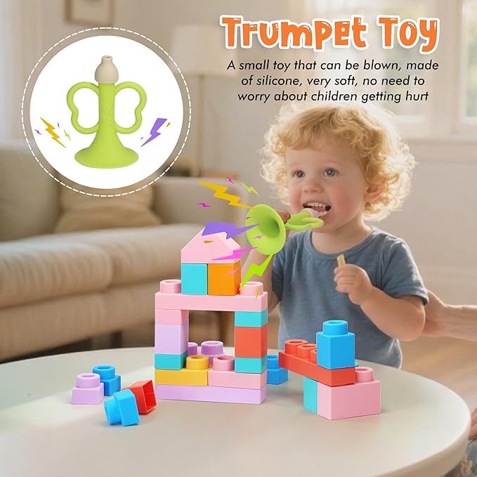22 Pcs Soft Building Blocks for Toddlers 18M+, BPA - Free Sensory Teether Toys, Montessori STEM DIY Bricks, Early Learning Creative Stacking Set, Safe Baby Construction Toys-BubblyBeeBaby