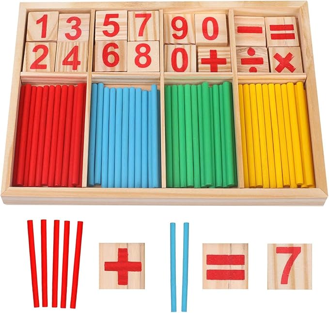 Umbresen Montessori Toys Math Educational Toy - Wooden Intelligence Sticks Number Cards and Counting Rods with Box-BubblyBeeBaby