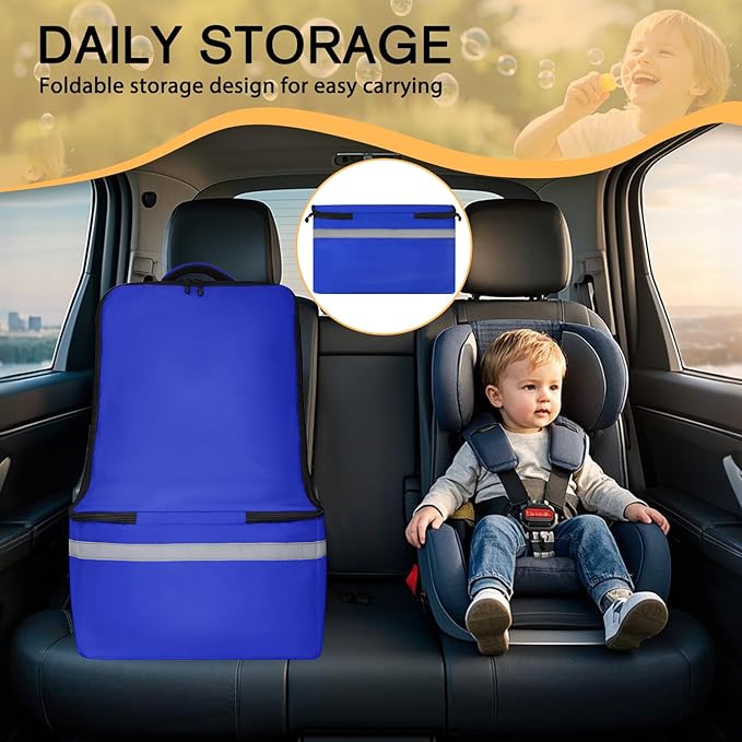Car Seat Travel Bag for Airplane, Infant Seat Carrier with Shoulder Strap, Padded Backpack with Reflective Stripes, Blue-BubblyBeeBaby