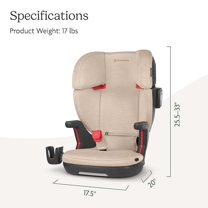 UPPAbaby Alta V2 High Back Booster Seat/Seven-Position, Active Support Headrest for Growing Children/SecureFit Integrated Belt Guide + Positioner/Cup Holder Included/Kavneer (Almond Mélange)-BubblyBeeBaby