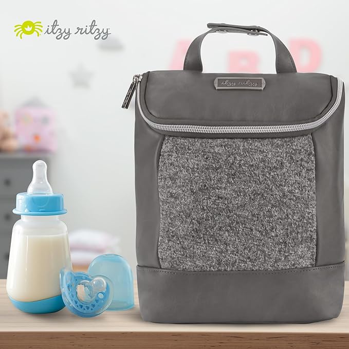 Itzy Ritzy Insulated Bottle Bag – Keeps Bottles Warm or Cool - Holds 3 Bottles and Features Interior Pocket for Ice Pack (Not Included), Grayson-BubblyBeeBaby