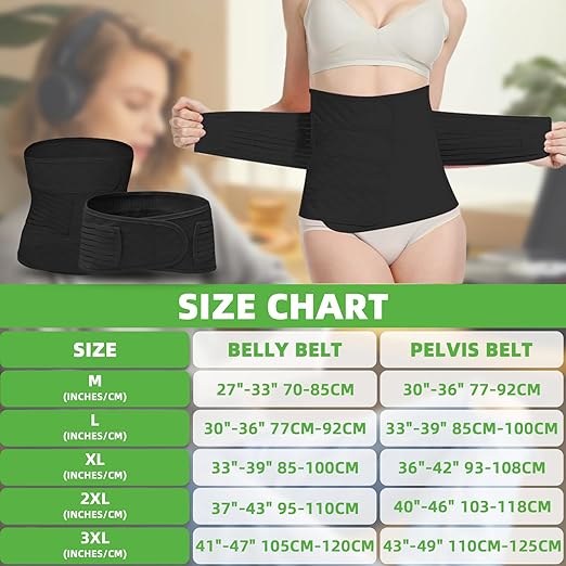 2 in 1 Postpartum Belly Band Wrap Black, C-Section Support Belt Medium, Post Partum Support Recovery Waist/Pelvis Belt, Hysterectomy Belly Band Binder Girdle Stomach-BubblyBeeBaby