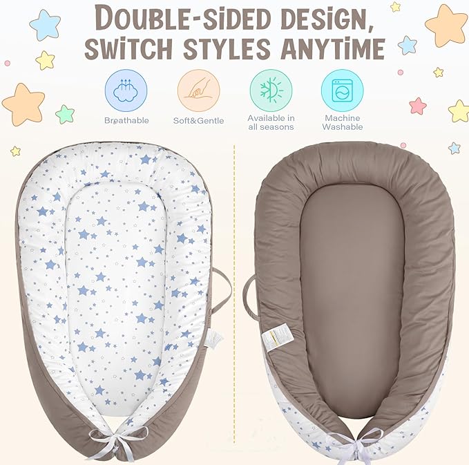 HKAI Baby Lounger – Soft Cotton Infant Floor Seat for Newborn to 24 Months, Portable Travel-Friendly Pillow for Boys & Girls-BubblyBeeBaby