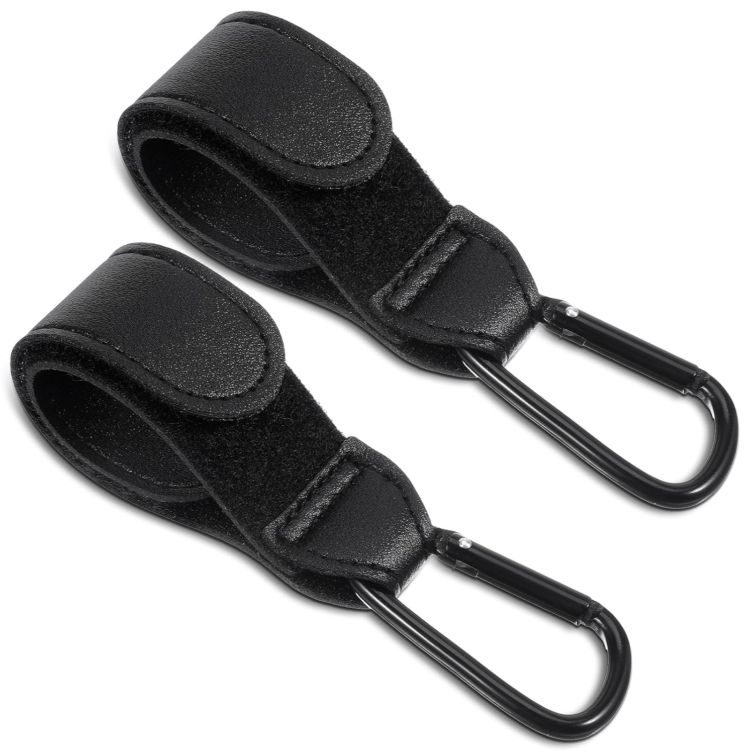 Xindojuz 2 PCS Stroller Hooks for Bags, Multipurpose Stroller Straps with Large Carabiner Clip for Hanging Diaper Bag and Strollers Organizer Accessories for Wheelchair, Shopping and Pet Carts (Black)