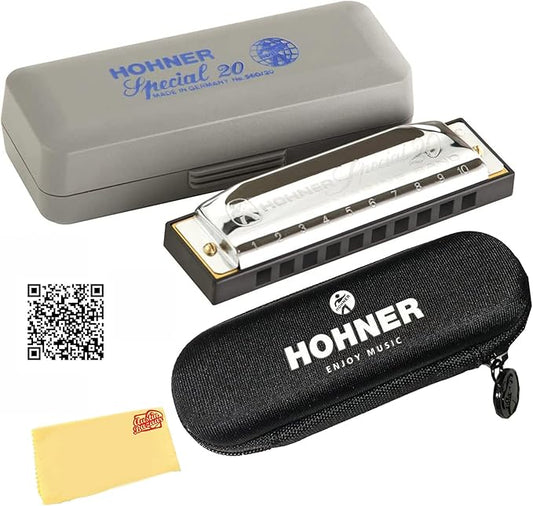 Hohner Special 20 Harmonica - Key of F Sharp Bundle with Case, Pouch, Online Manual, and Austin Bazaar Polishing Cloth-BubblyBeeBaby
