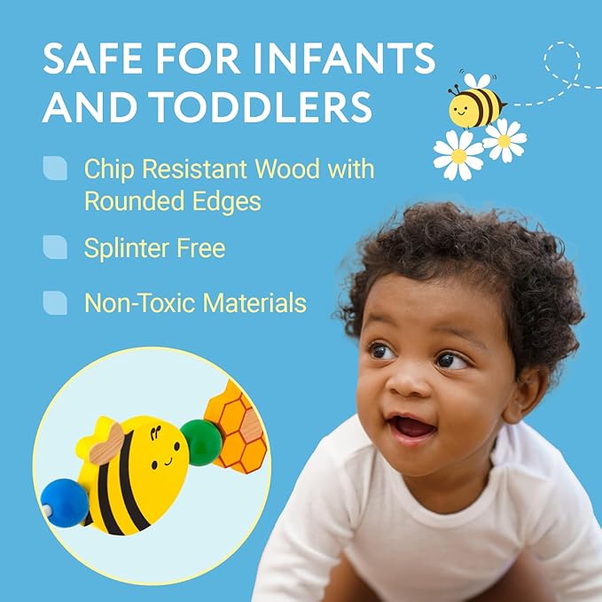 IMPRESA Wooden Baby Arch Toy Attachment Compatible with Baby Bjorn Bouncer - Medium Honey Bee - Bouncer Attachment Bar with Spinning Bee Toys - Stimulates Motor Skills & Hand-Eye Coordination-BubblyBeeBaby