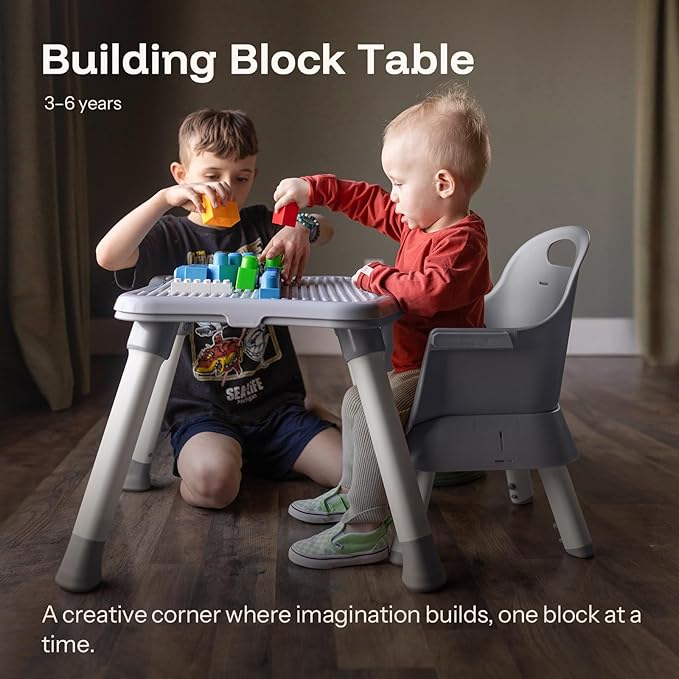 HARPPA 6 in 1 Baby High Chair, Convertible Infant Feeding Chair for Babies & Toddlers Table, Dining Booster Seat with Removable Tray, Grey-BubblyBeeBaby