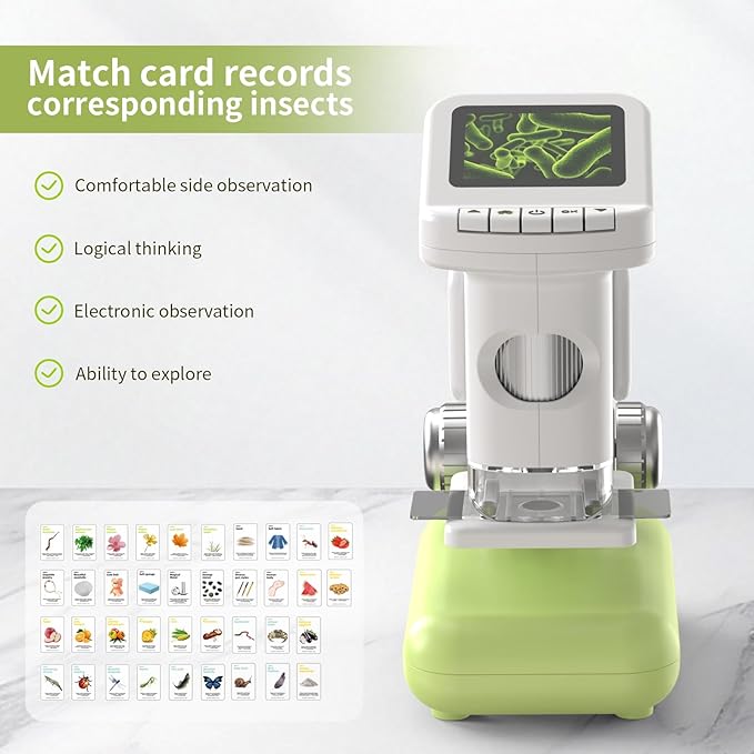 1200X Microscope for Kids with 2 inch Screen STEM Digital Science Kit Rechargeable Handheld Mini Pocket Children Students Slides Portable Gift for Kids Ages 6 to 12 (Green)-BubblyBeeBaby